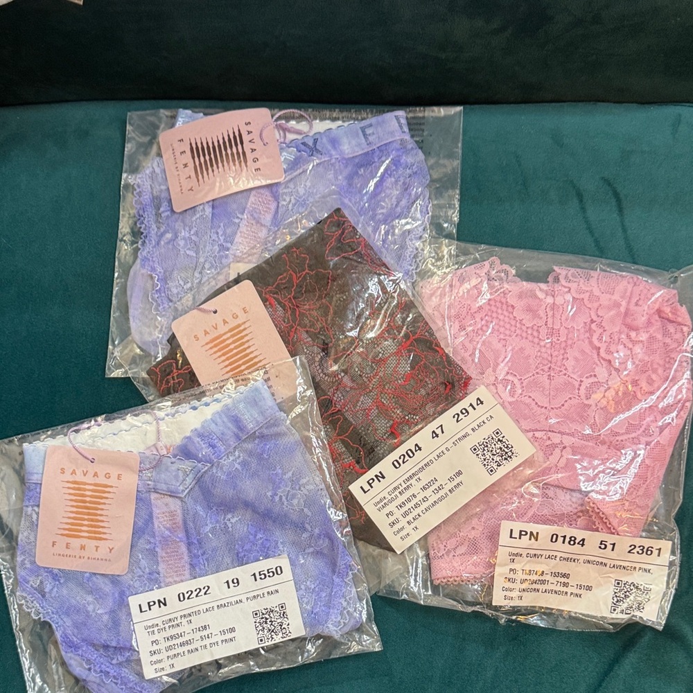 Savage X Fenty Lace Lingerie Trio in Purple, Pink, . bundle of 4 for $20